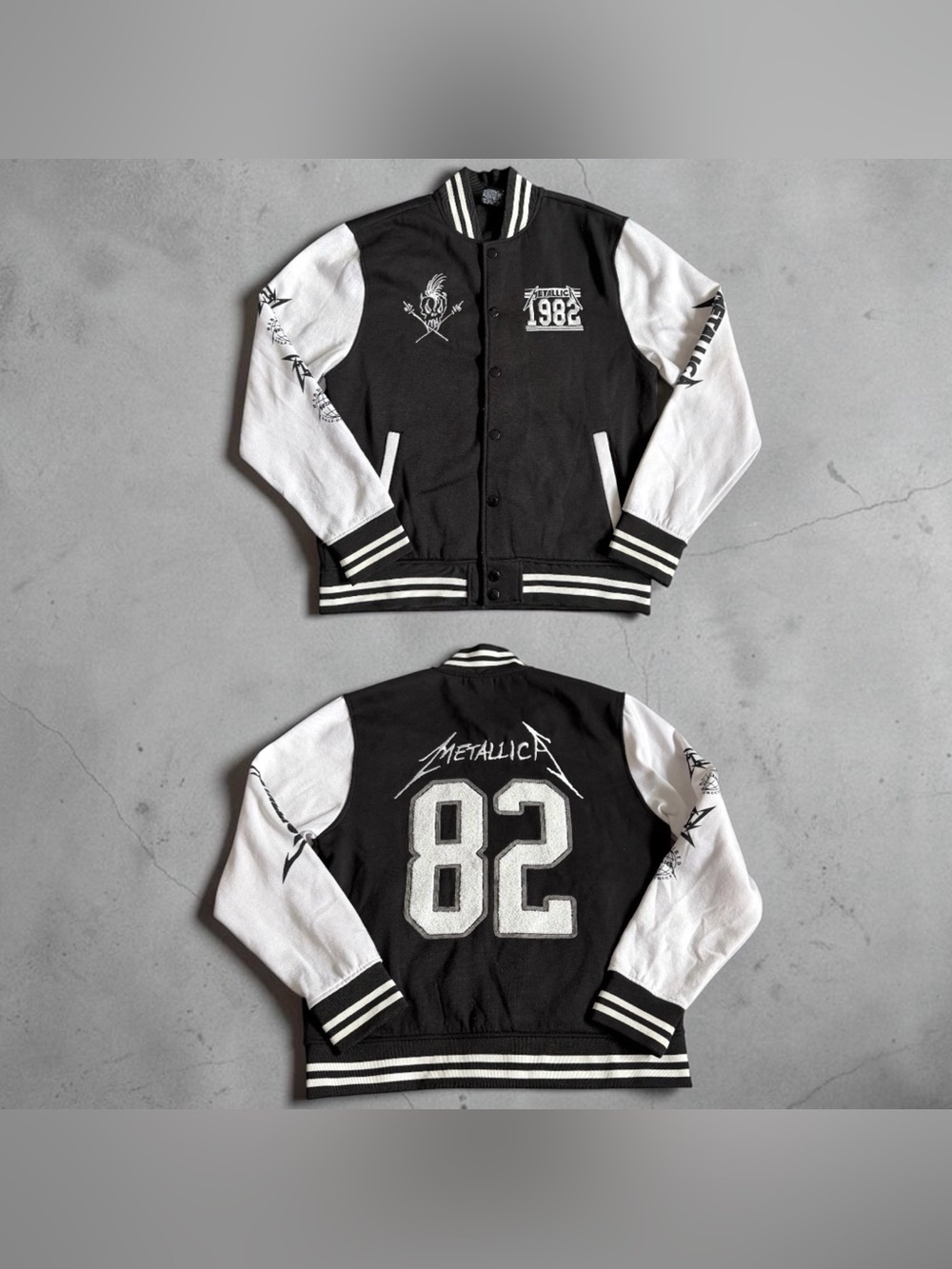 Metallica 1982 Est Graphic Varsity Jacket Merch Traffic Black White Adults Sz M